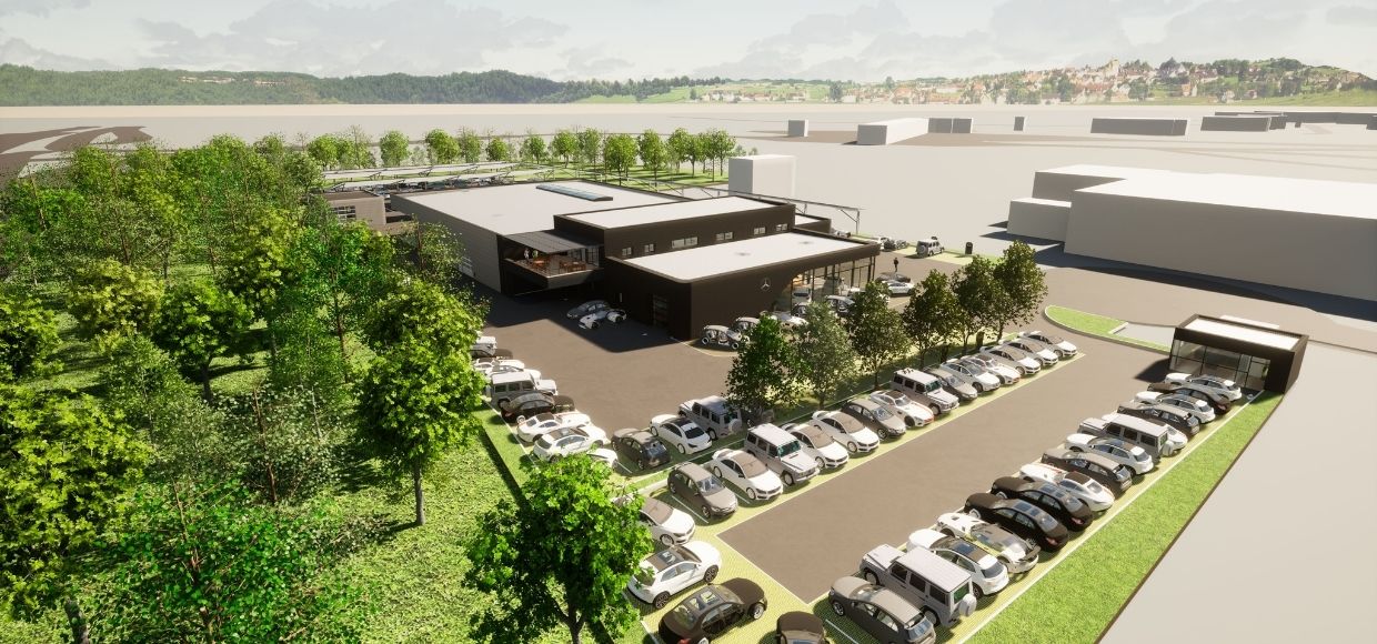 Vue aérienne de la nouvelle concession Mercedes-Benz à Chambéry.