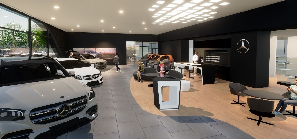 Vue intérieure de la nouvelle concession Mercedes à Chambéry